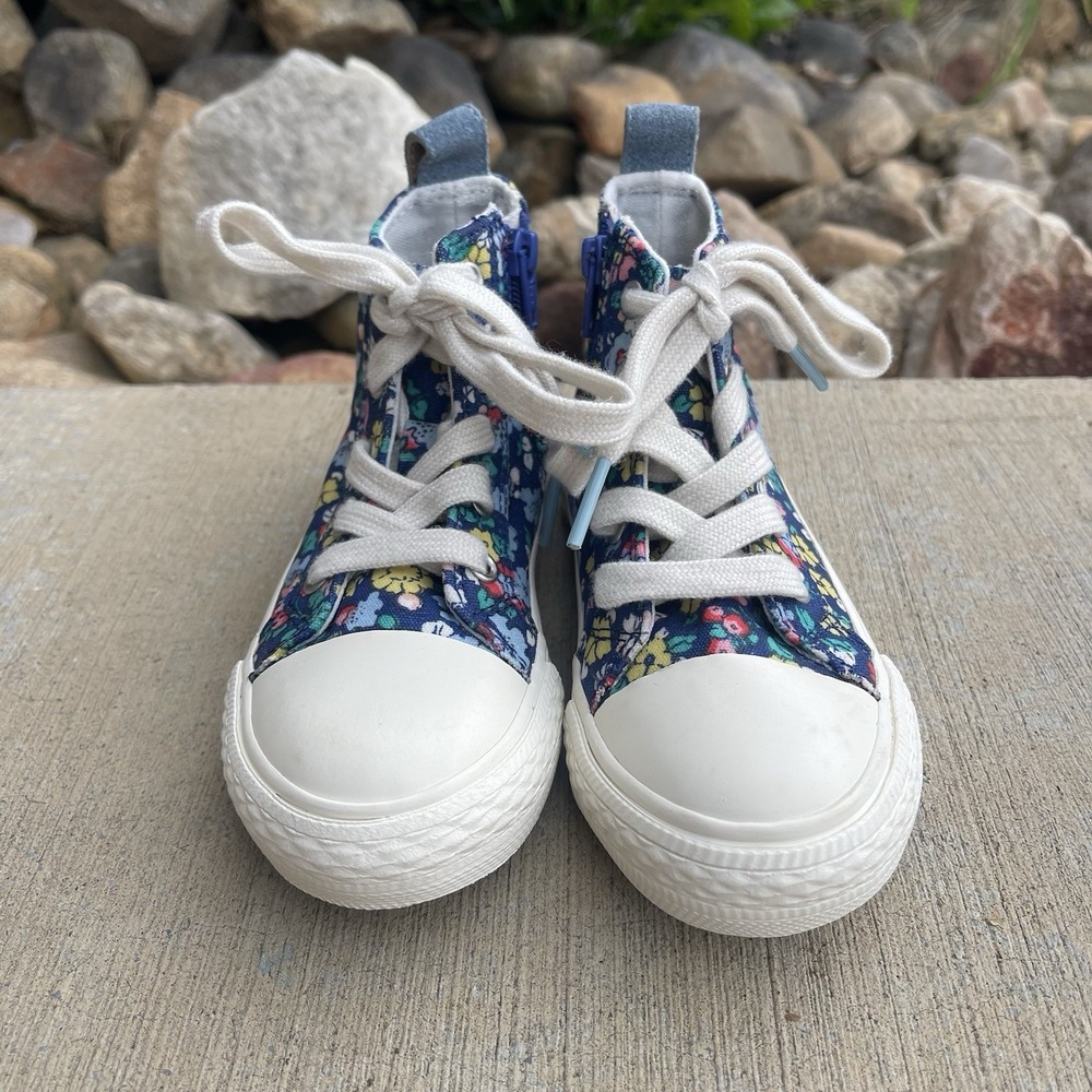 Mini Boden Girls High Top Floral Sneakers Size 24 US  7.5 Zip Up & Lace